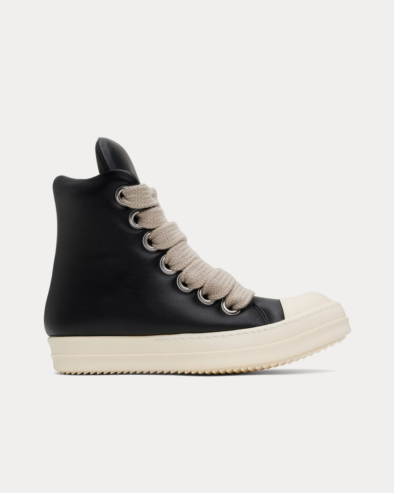 Rick Owens Hollywood Jumbolace Leather Black / Black / Milk High Top Sneakers - 1