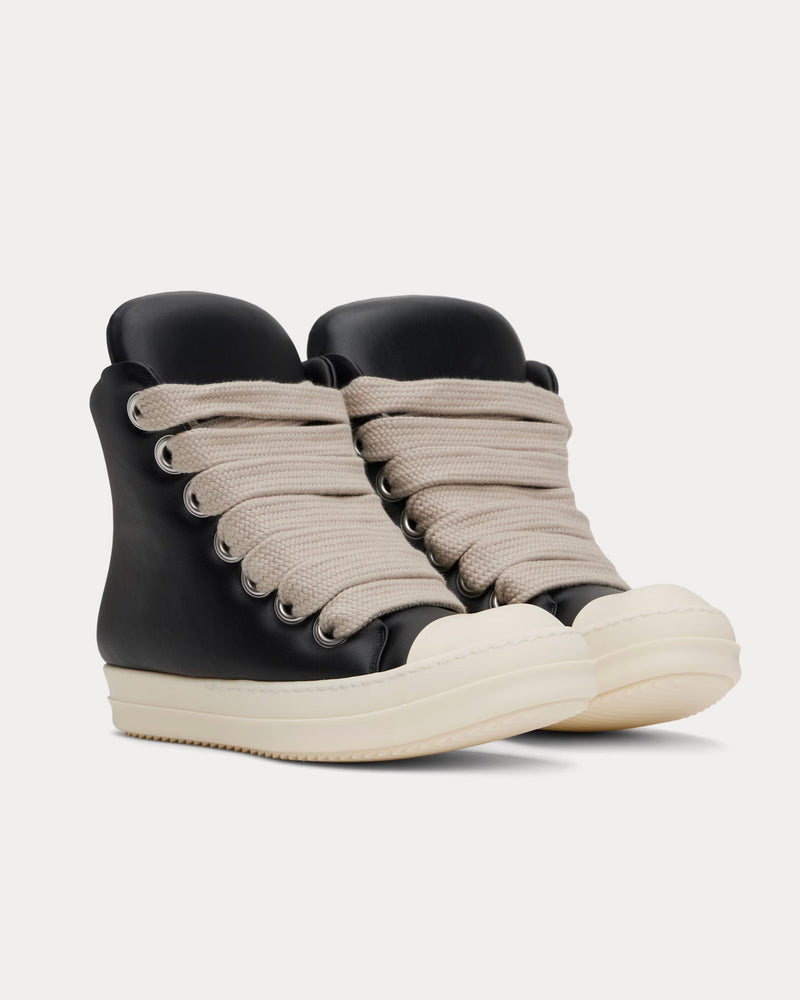 Rick Owens Hollywood Jumbolace Leather Black / Black / Milk High Top Sneakers - 2