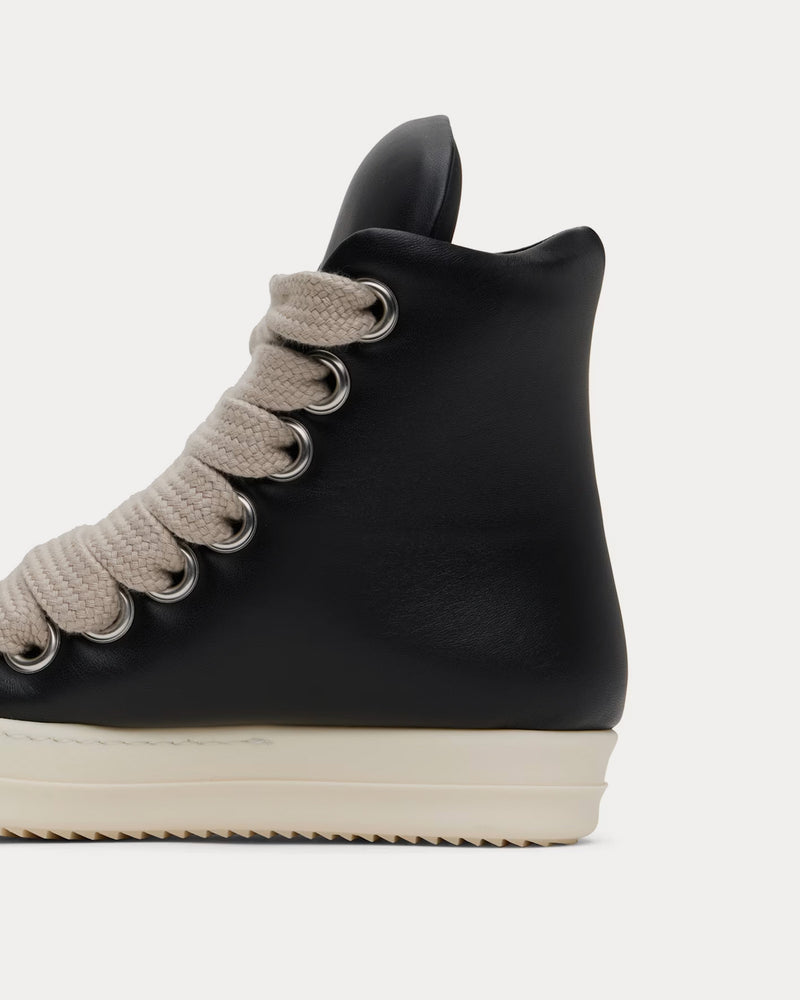 Rick Owens Hollywood Jumbolace Leather Black / Black / Milk High Top Sneakers - 4