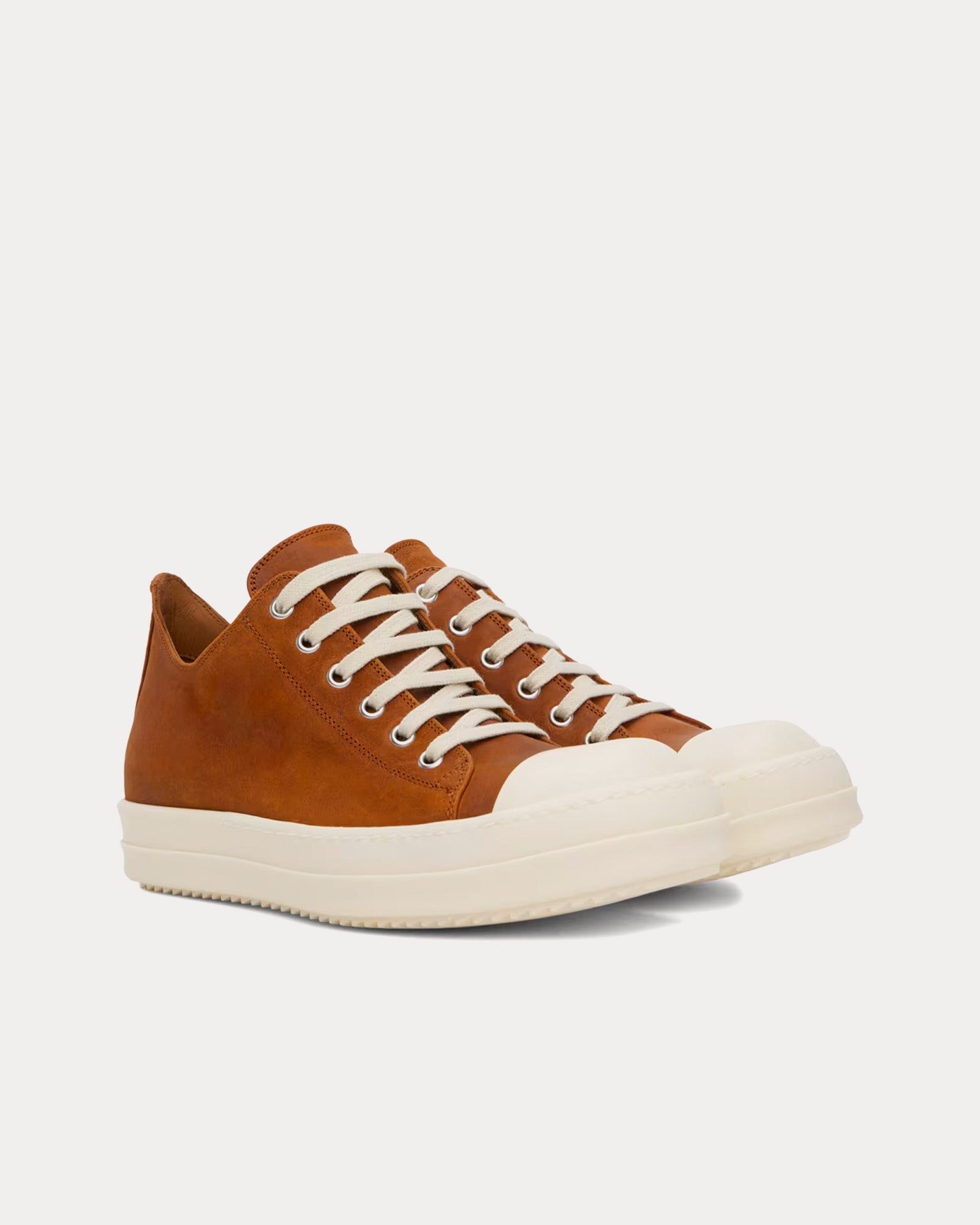 Rick Owens Leather Clay / Milk Low Top Sneakers - 2