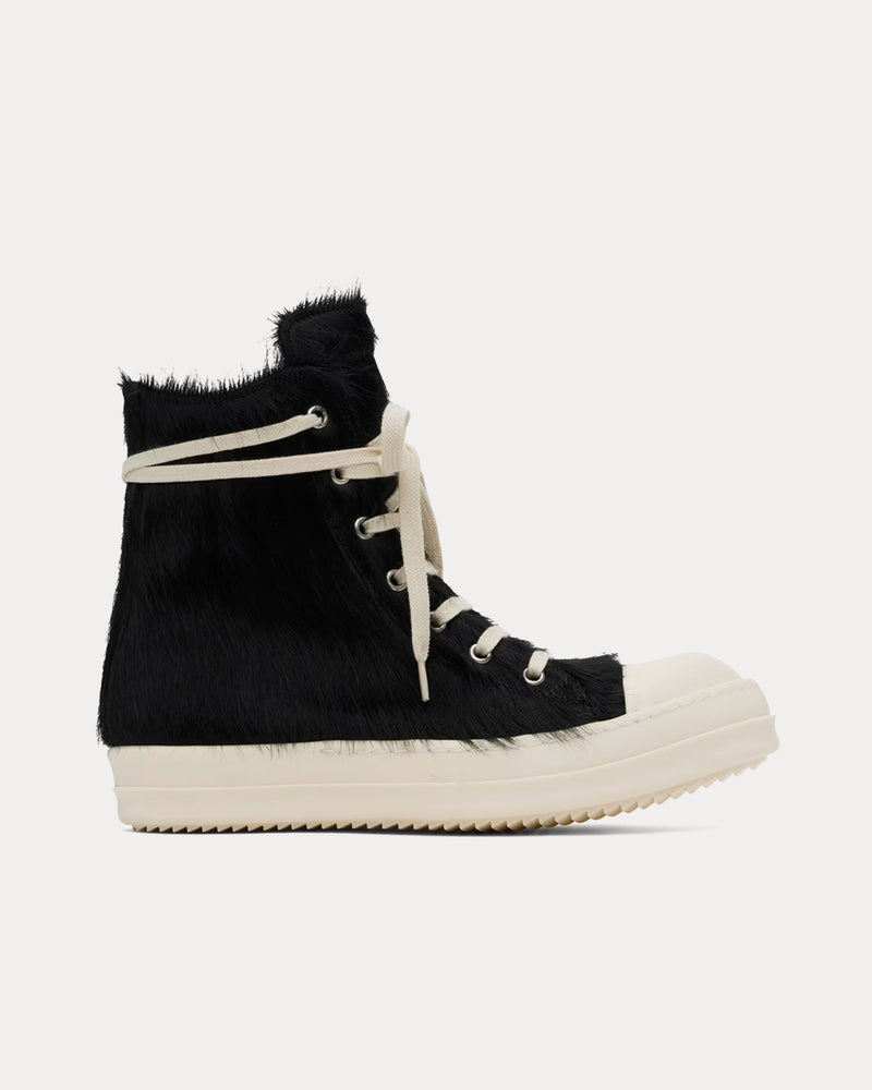 Rick Owens High Hair On Leather Black / Milk / Milk High Top Sneakers - 1