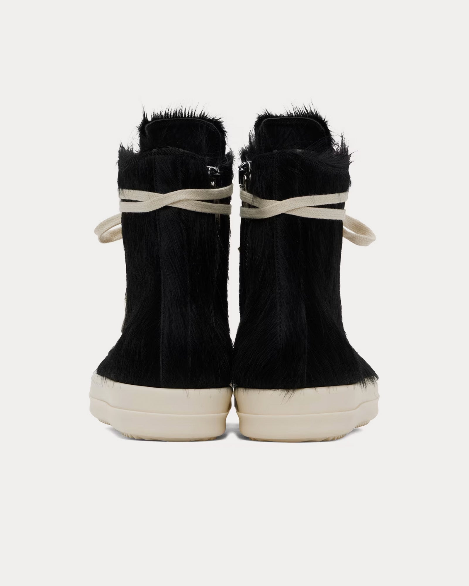 Rick Owens High Hair On Leather Black / Milk / Milk High Top Sneakers - 3