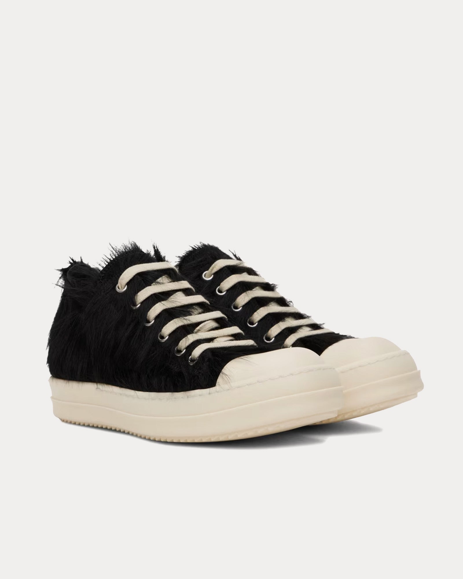 Rick Owens Low Hair On Leather Black / Milk / Milk Low Top Sneakers - 2