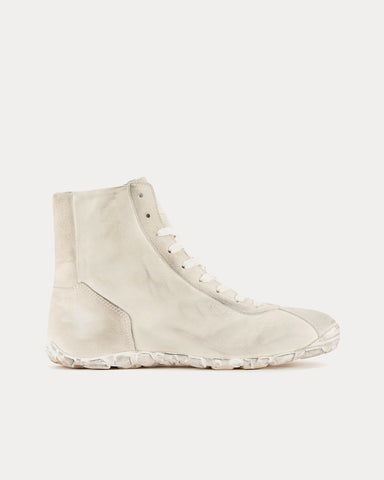 Roulais Saddle Hi Distressed White High Top Sneakers