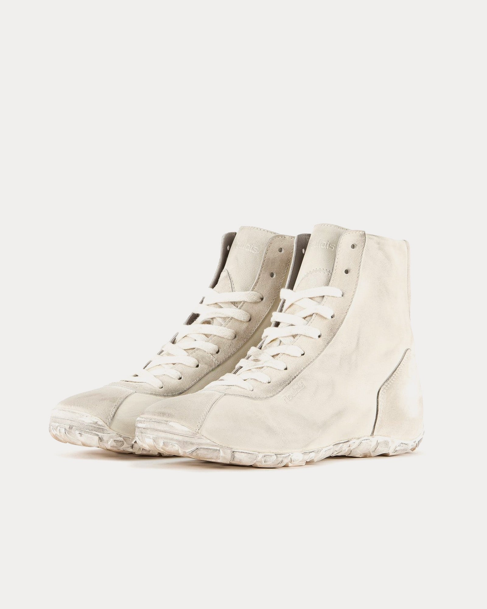 Roulais Saddle Hi Distressed White High Top Sneakers - 3