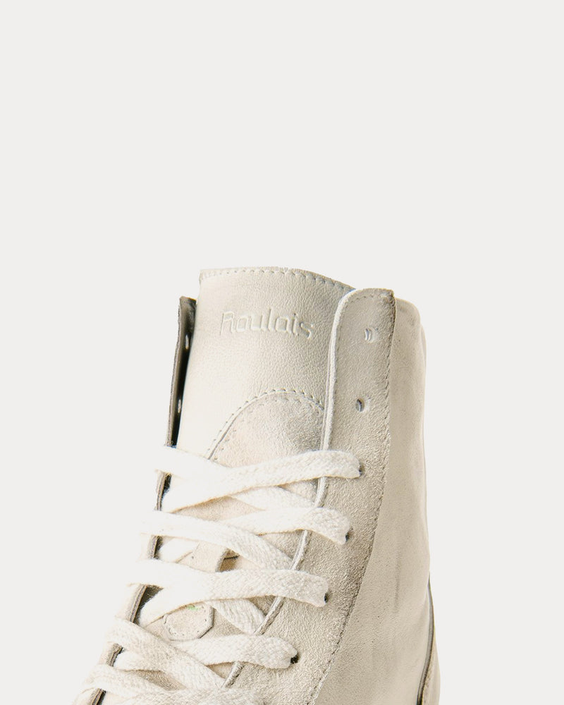 Roulais Saddle Hi Distressed White High Top Sneakers - 6