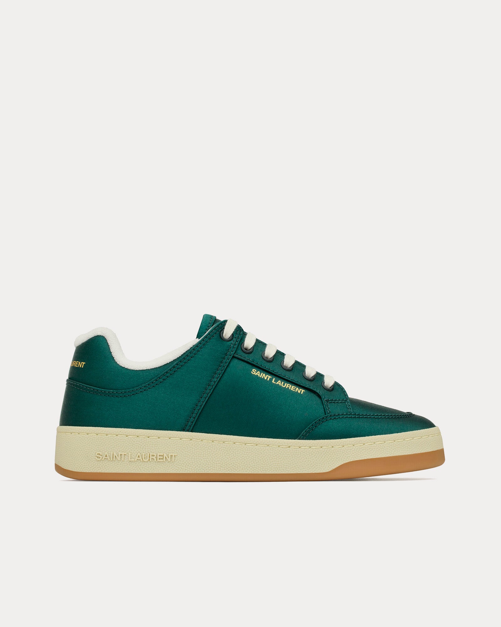 Saint Laurent SL/61 Satin Crepe Bottle Green / White / Honey Low Top Sneakers - 1