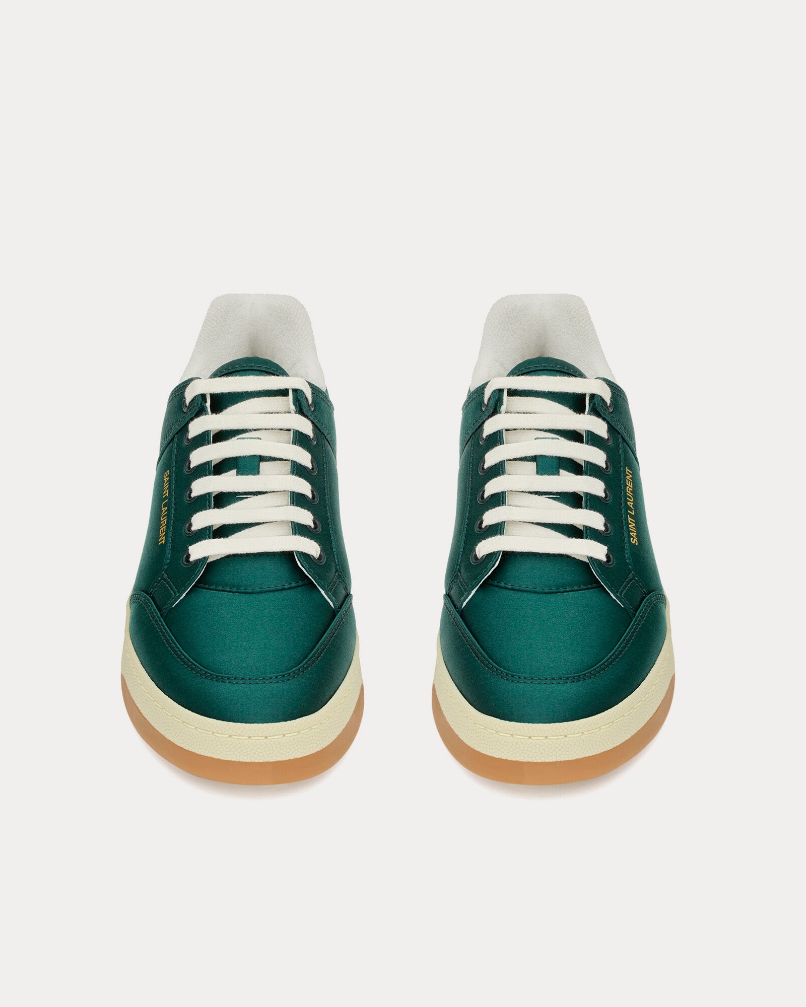 Saint Laurent SL/61 Satin Crepe Bottle Green / White / Honey Low Top Sneakers - 2