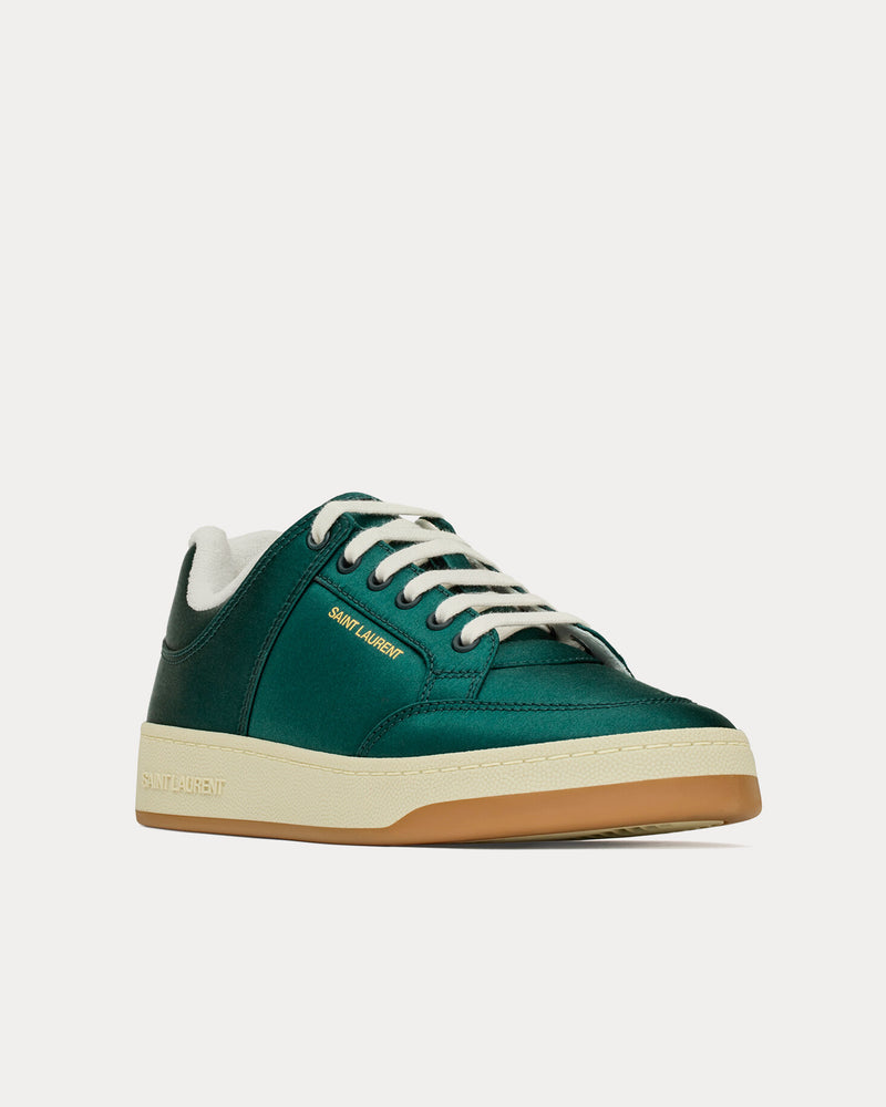 Saint Laurent SL/61 Satin Crepe Bottle Green / White / Honey Low Top Sneakers - 3