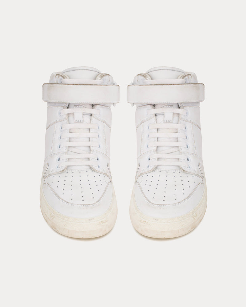 Saint Laurent LAX Washed-Out Effect Leather Blanc Optique Mid Top Sneakers - 2