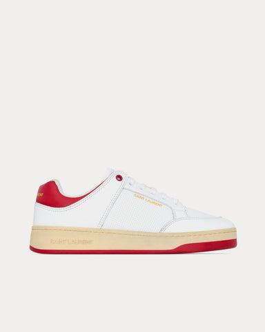 Saint Laurent SL/61 Grained Leather White / Vintage Red Low Top Sneakers