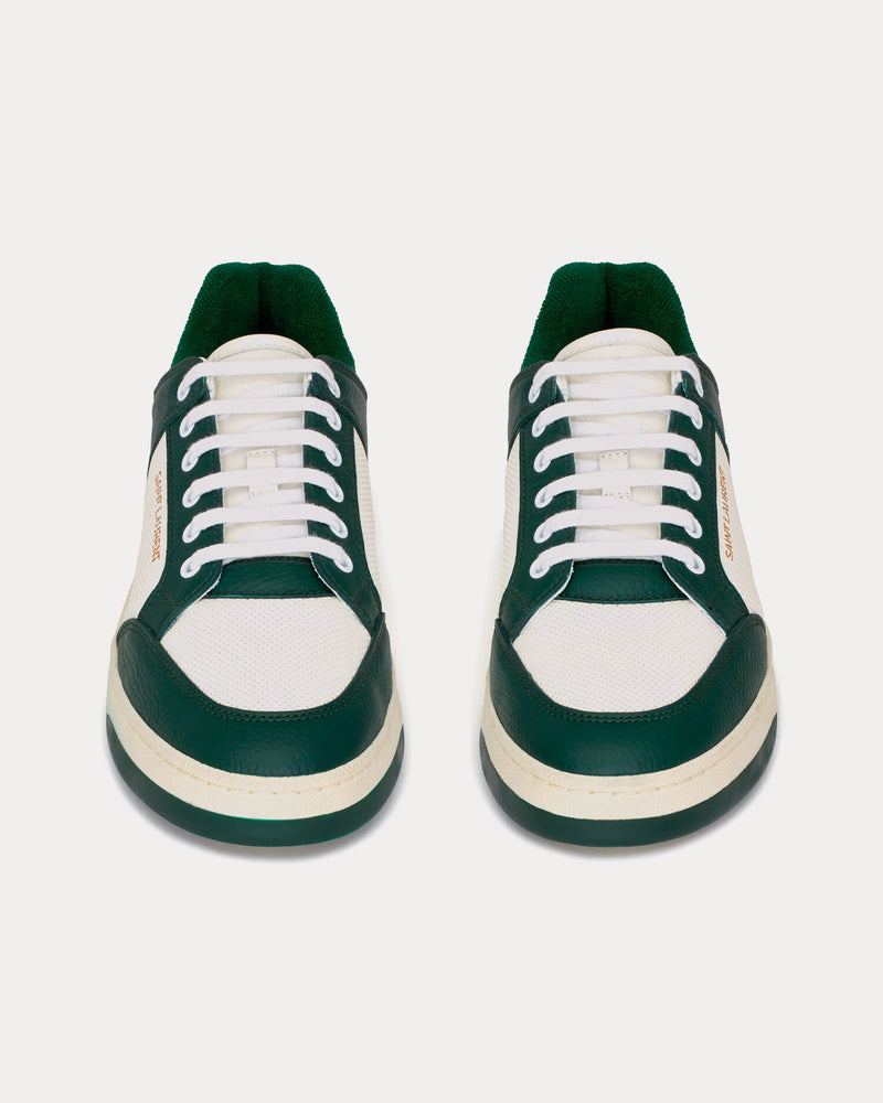 Saint Laurent SL/61 Smooth & Grained Leather White / Dark Green Low Top Sneakers - 2