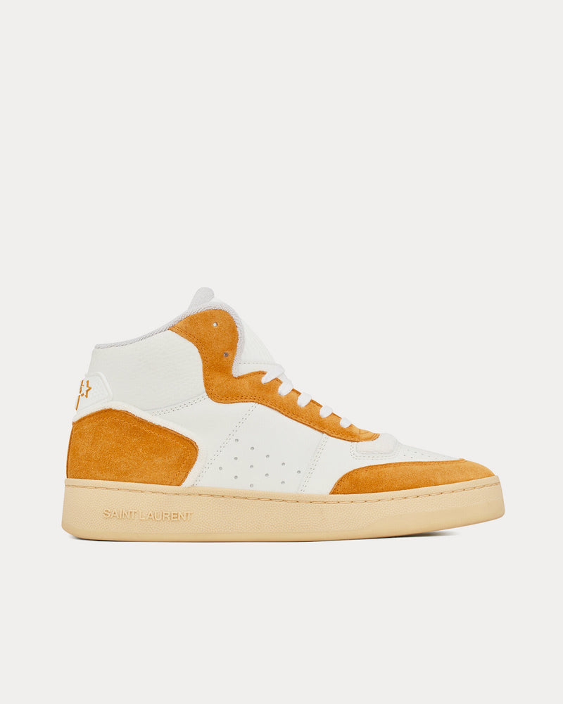 Saint Laurent SL/80 Leather & Suede White / Mustard Mid Top Sneakers - 1