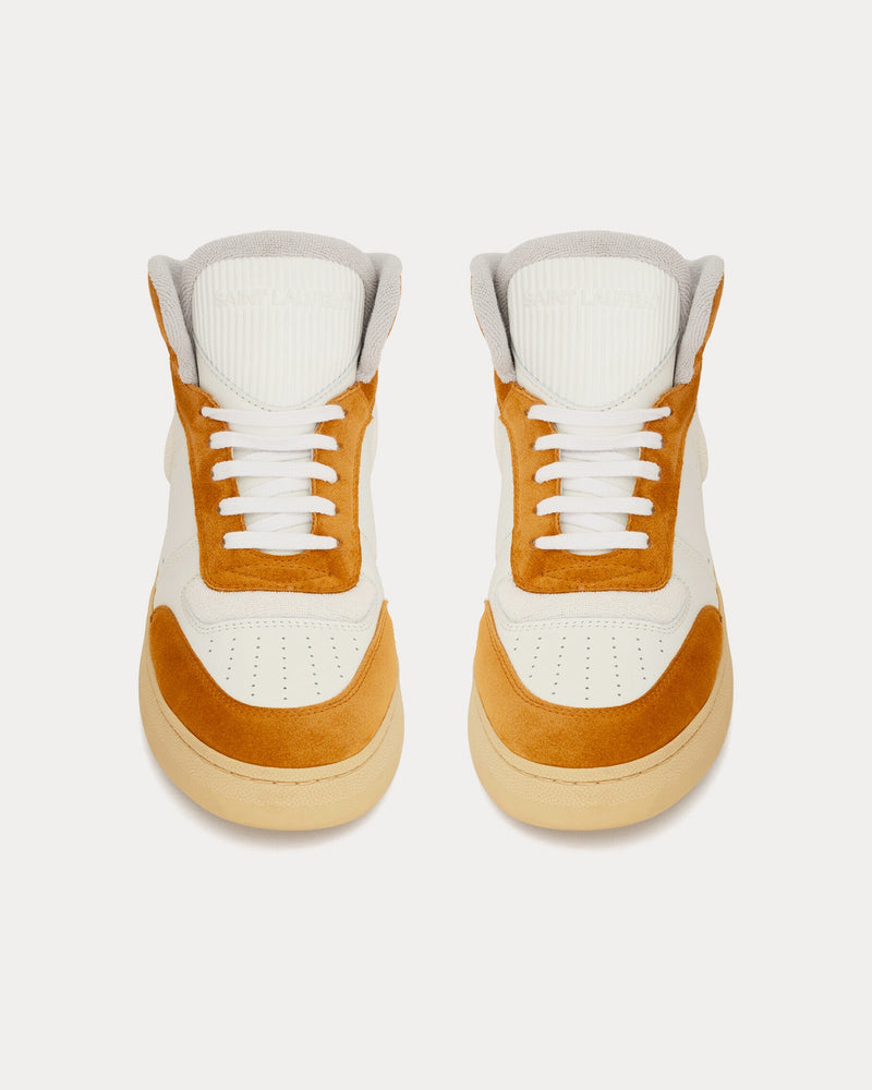 Saint Laurent SL/80 Leather & Suede White / Mustard Mid Top Sneakers - 2