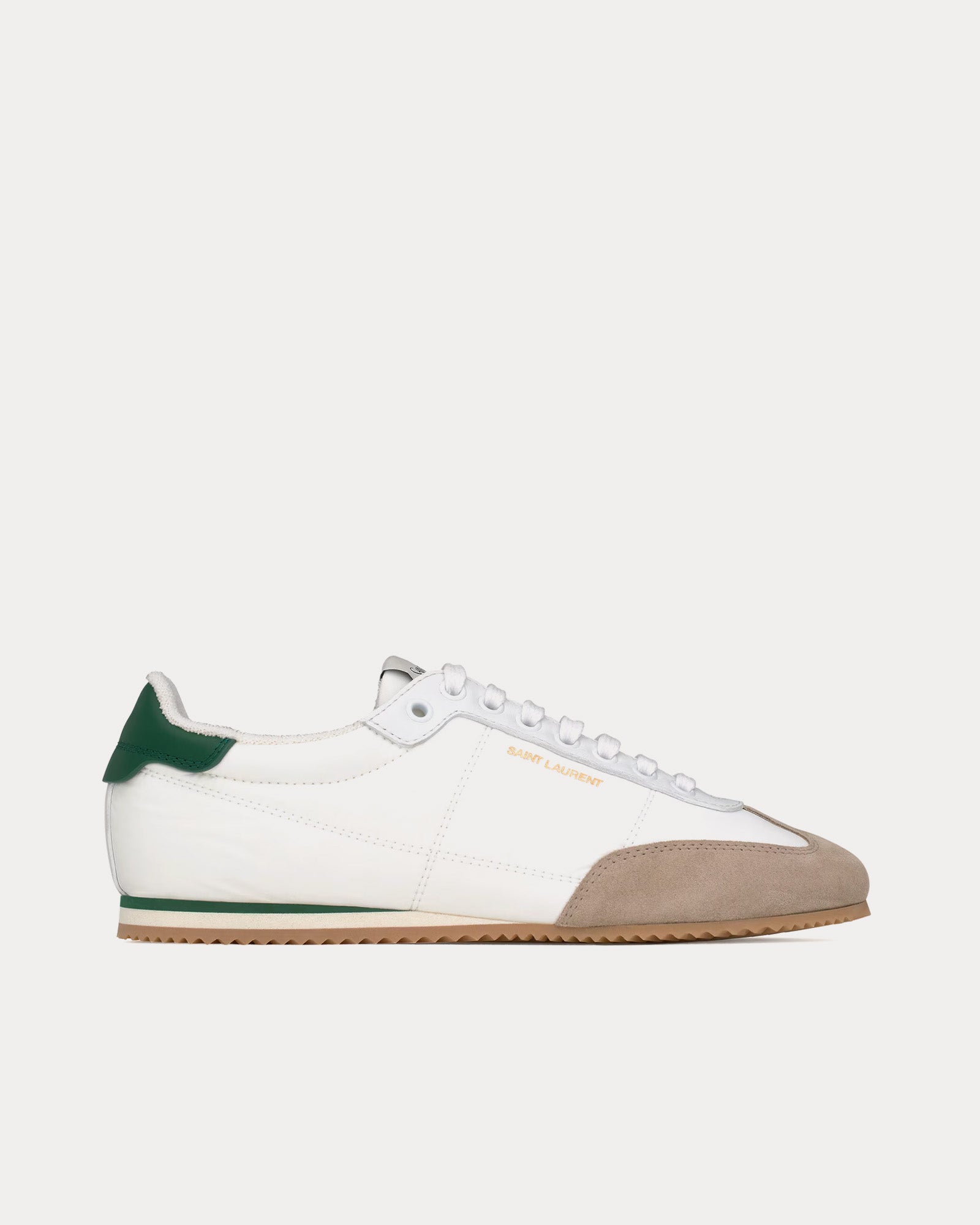 Saint Laurent Aston Leather & Nylon White / Grey / Emerald Low Top Sneakers - 1