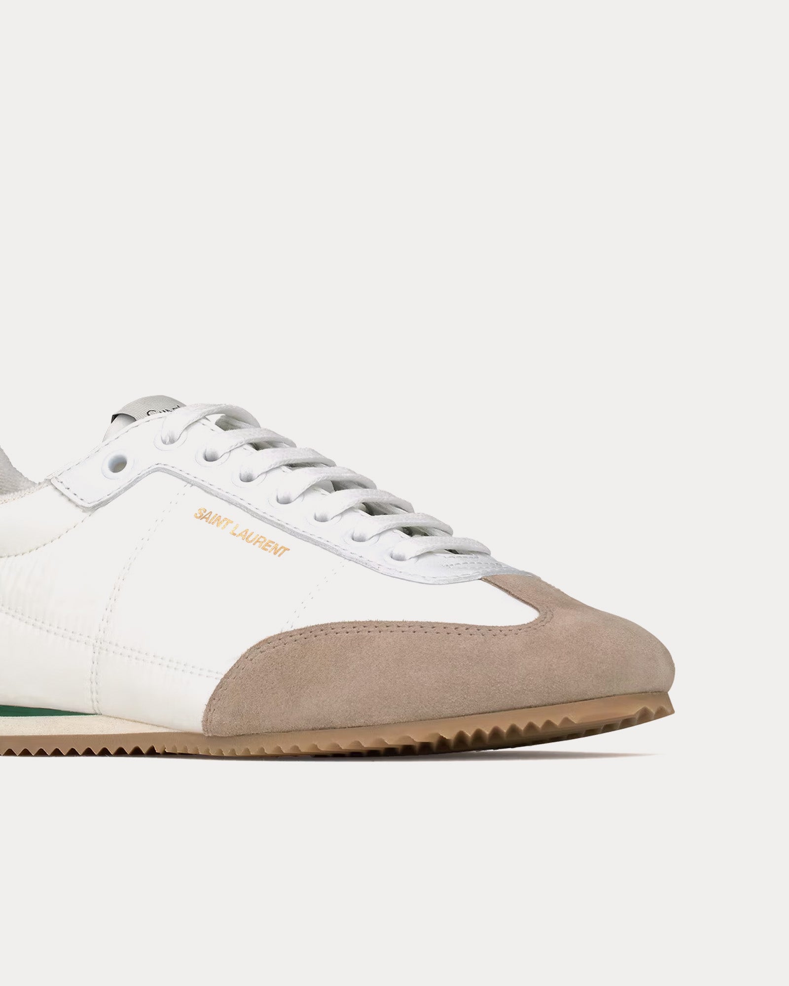 Saint Laurent Aston Leather & Nylon White / Grey / Emerald Low Top Sneakers - 4