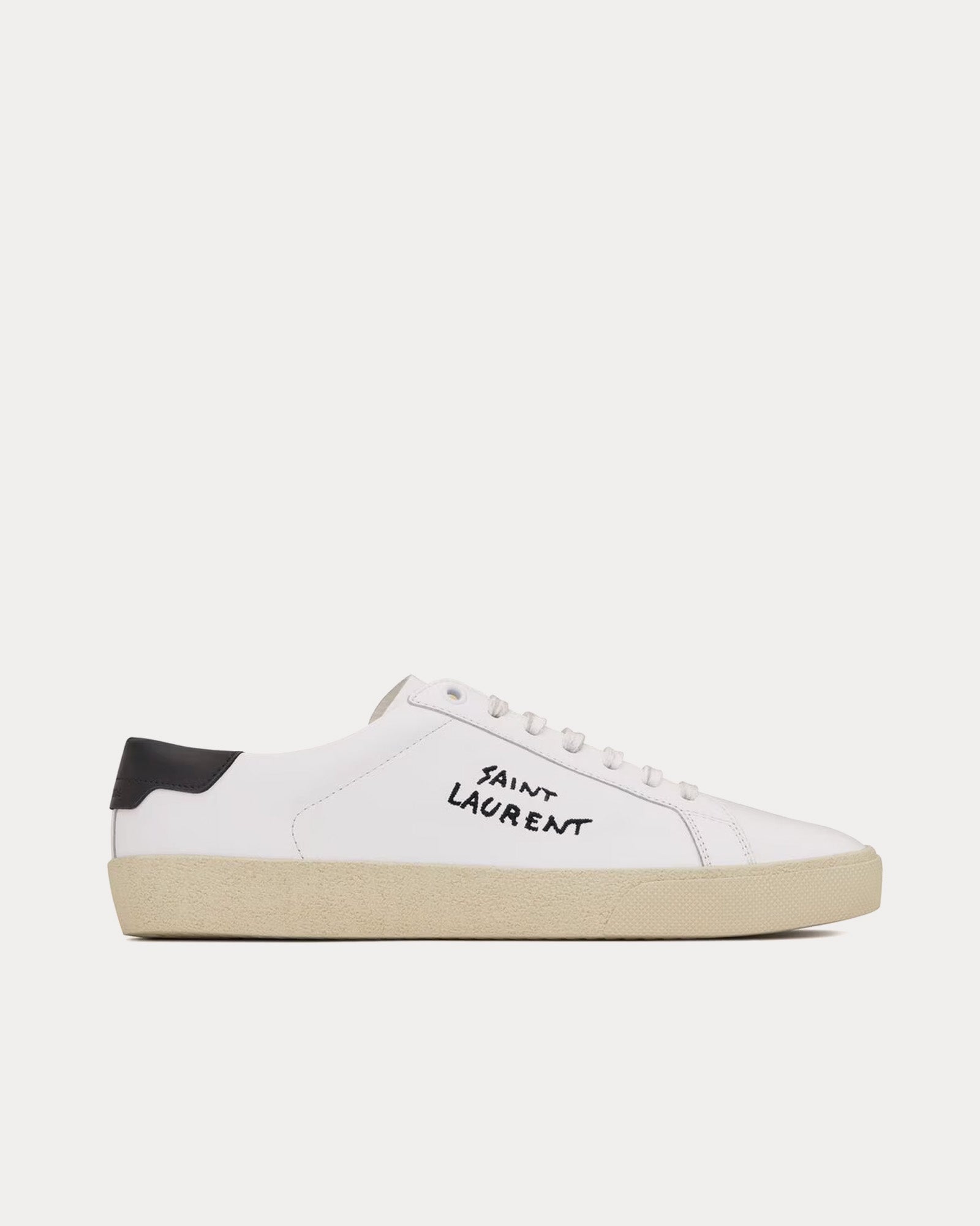 Saint Laurent SL/06 Court Classic Embroidered Smooth Leather Optic White Low Top Sneakers - 1