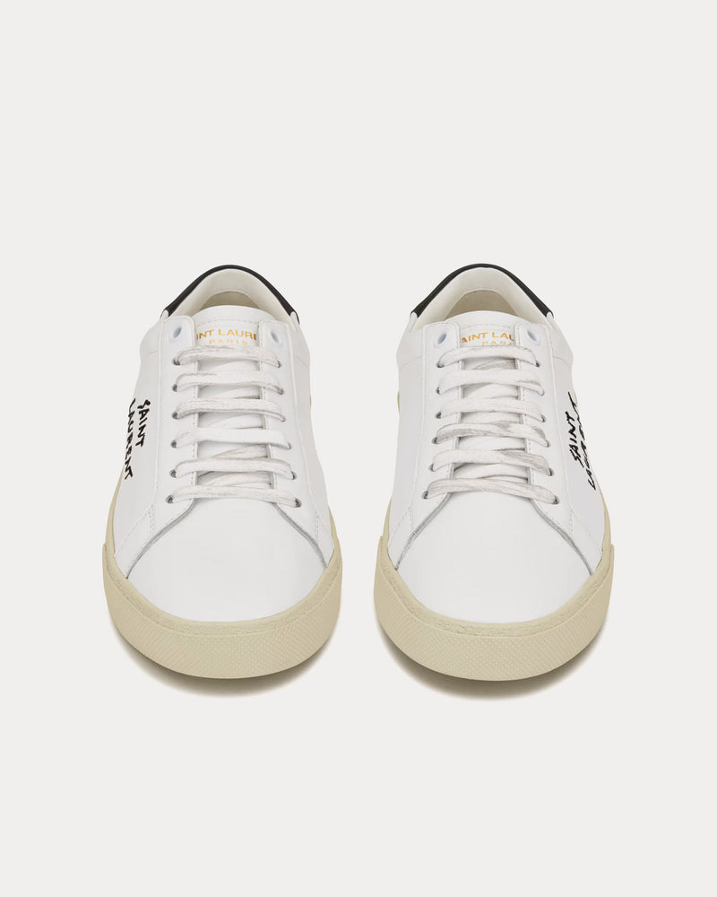 Saint Laurent SL/06 Court Classic Embroidered Smooth Leather Optic White Low Top Sneakers - 2