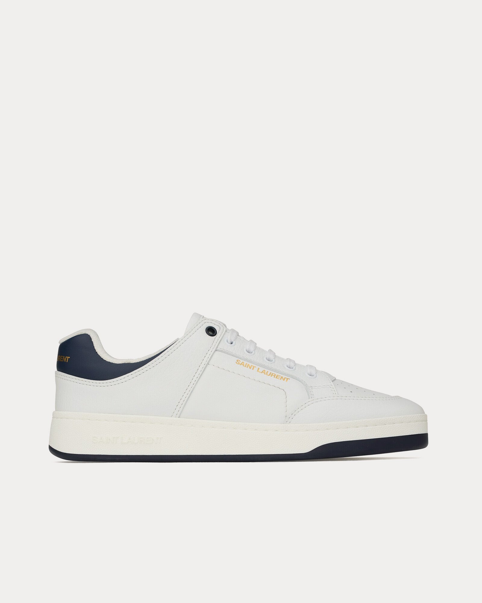 Saint Laurent SL/61 Grained Leather White / North Sea Low Top Sneakers - 1