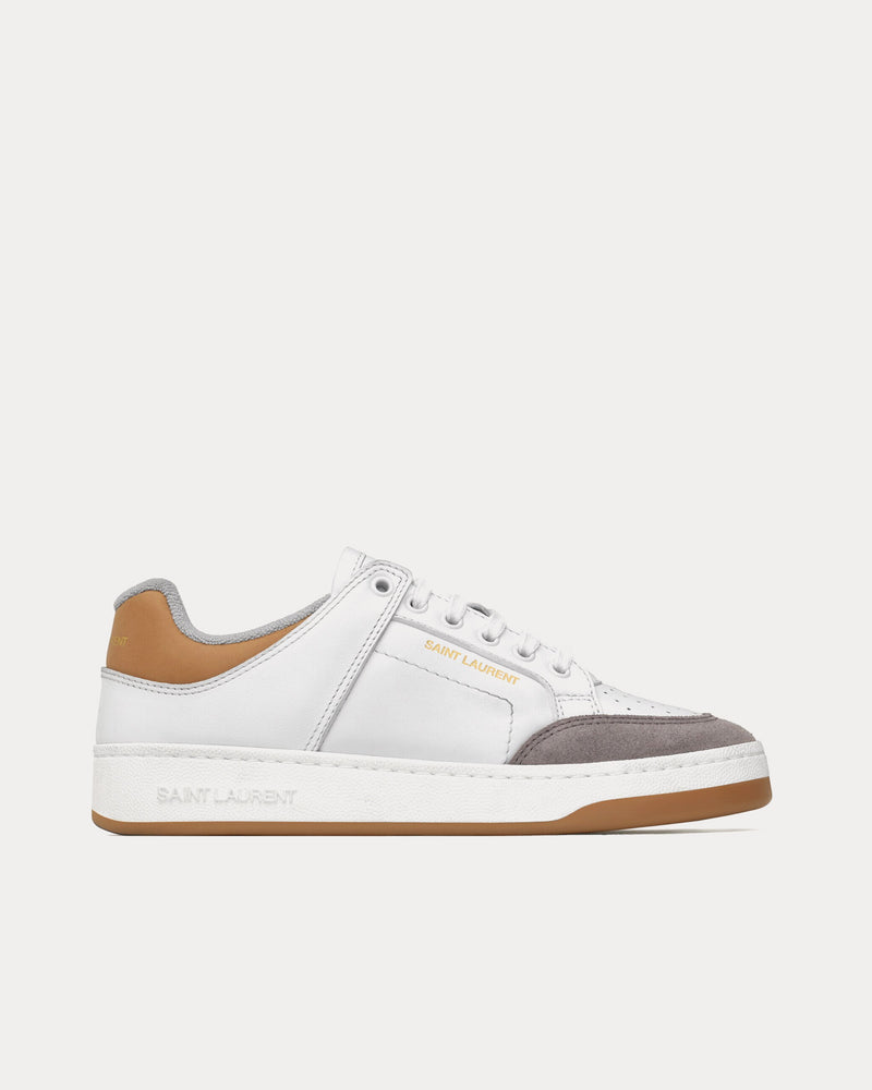 Saint Laurent SL/61 Smooth Leather & Suede White / Brown Gold Low Top Sneakers - 1