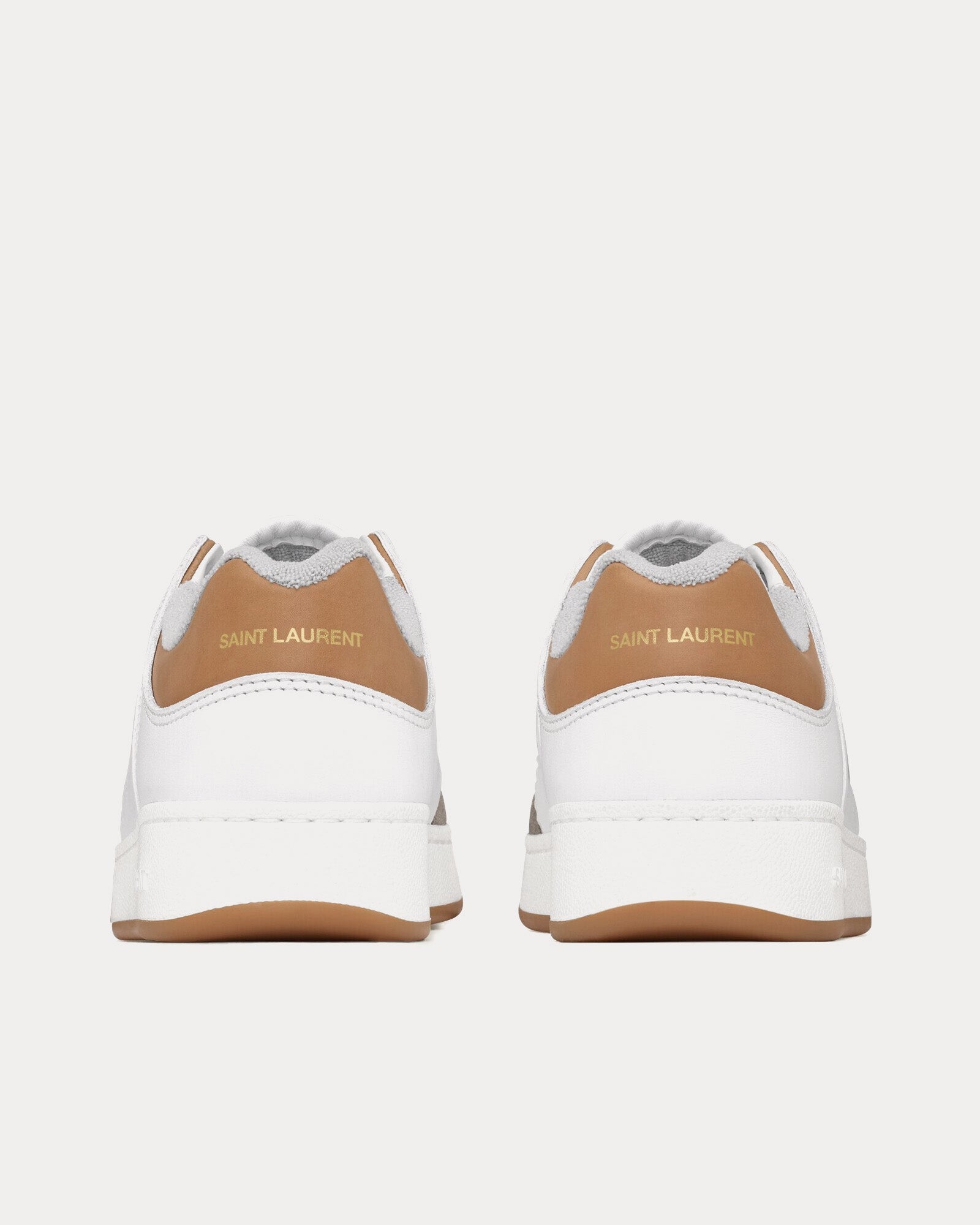 Saint Laurent SL/61 Smooth Leather & Suede White / Brown Gold Low Top Sneakers - 3