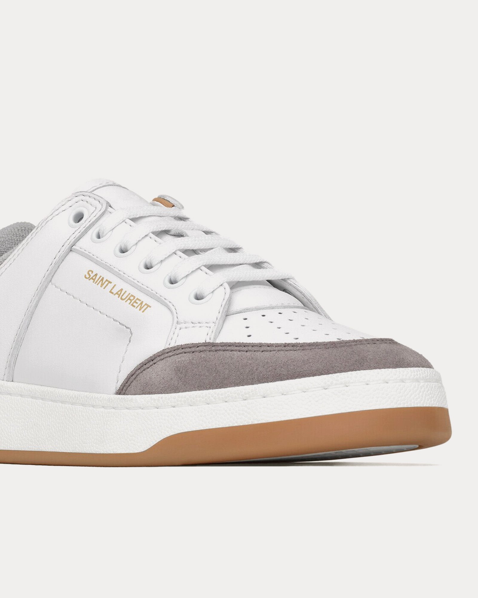 Saint Laurent SL/61 Smooth Leather & Suede White / Brown Gold Low Top Sneakers - 4