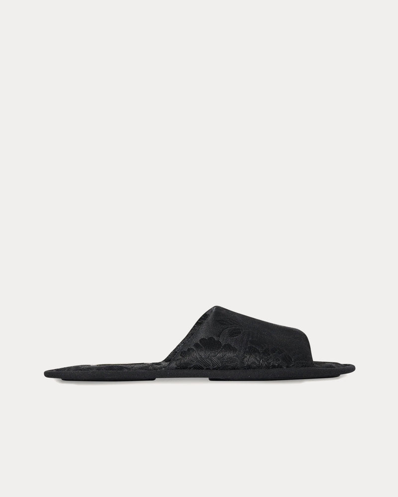 The Row Frances Open Toe Silk & Acetate Black Slippers - 1