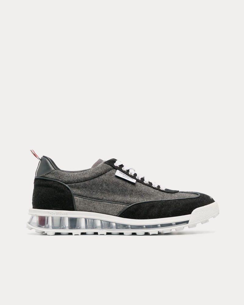 Thom Browne Tech Runner Clear Sole Wool Flannel Grey / Black Low Top Sneakers - 1