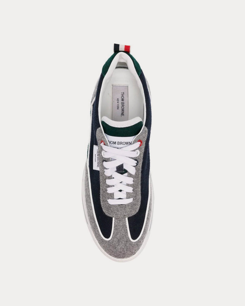 Thom Browne Tech Runner Clear Sole Wool Flannel Navy / Grey Low Top Sneakers - 2