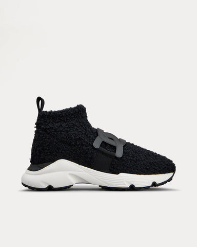 Tod's Kate Bouclé Knit Black High Top Sneakers