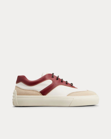 Tod's Leather & Fabric White / Off White / Burgundy Low Top Sneakers