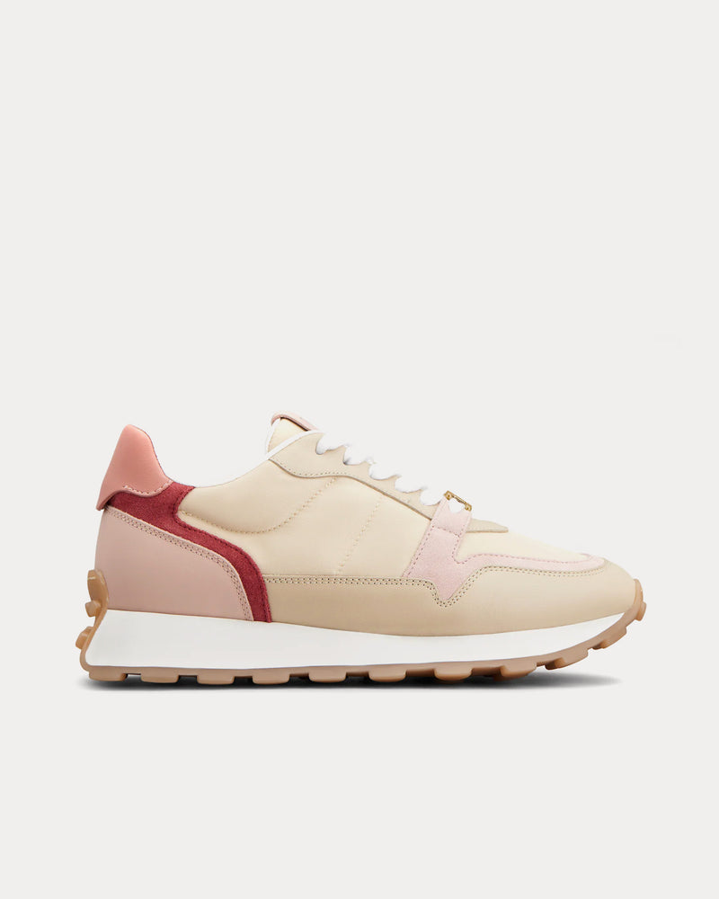 Tod's Leather & Fabric Beige / Pink / Red Low Top Sneakers - 1