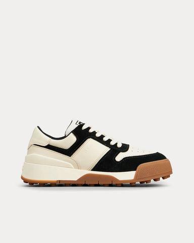 Tod's Logo Stamped Side Smooth Leather & Suede Off-White / Black / Brown Low Top Sneakers