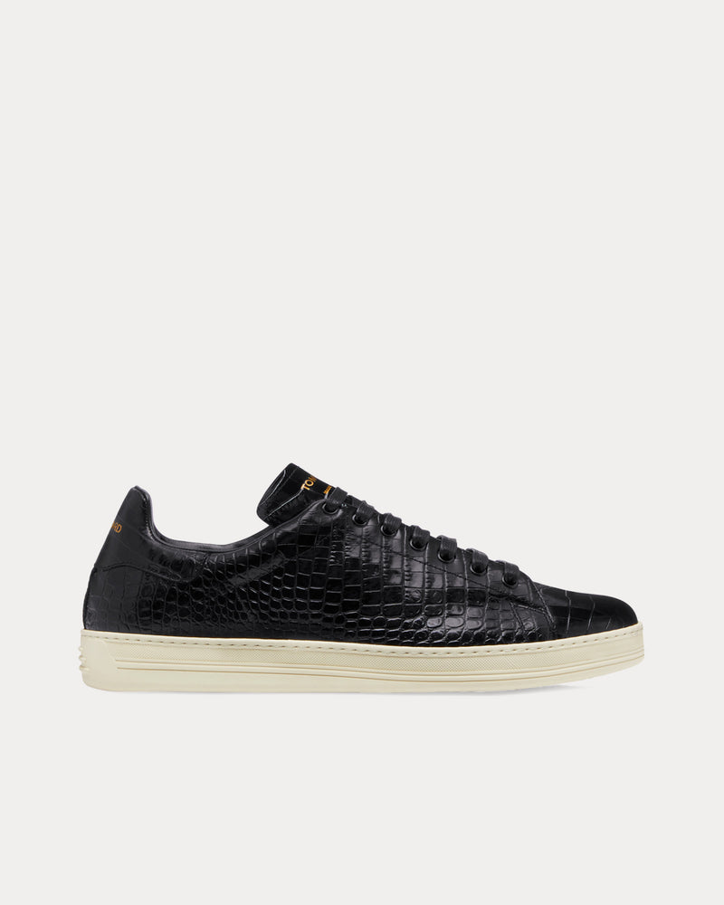 Tom Ford Warwick Printed Croc Black / Cream Low Top Sneakers - 1