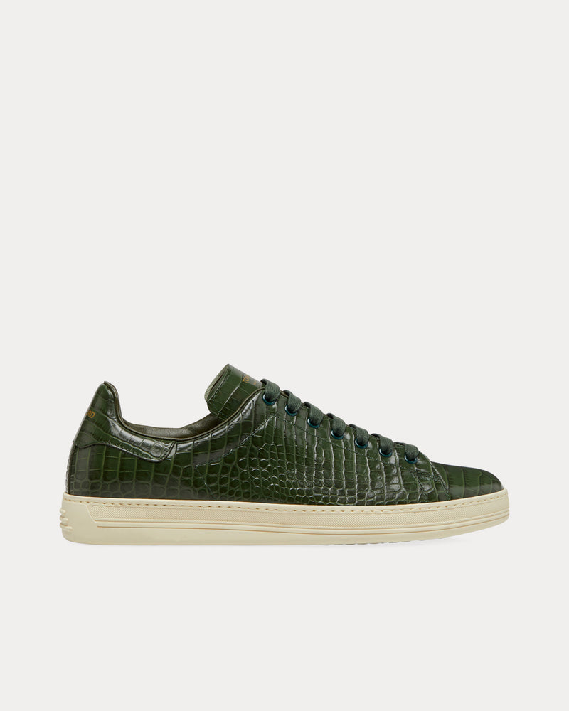 Tom Ford Warwick Printed Croc Rifle Green / Cream Low Top Sneakers - 1