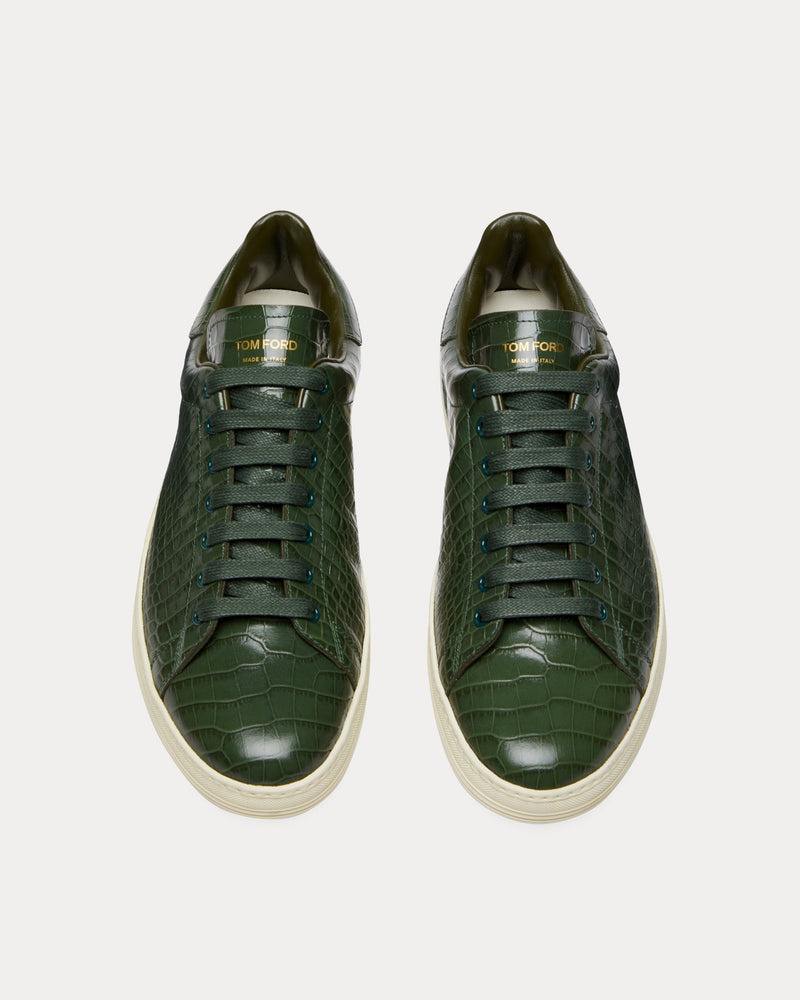 Tom Ford Warwick Printed Croc Rifle Green / Cream Low Top Sneakers - 2