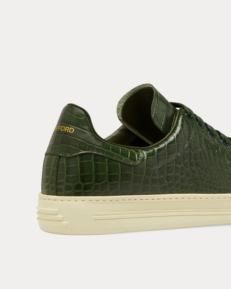 Tom Ford Warwick Printed Croc Rifle Green / Cream Low Top Sneakers - 3