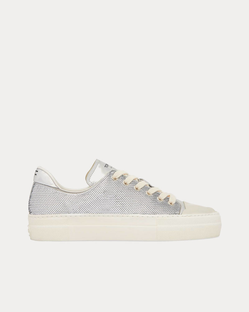 Tom Ford Grace Sequin Embroidery Silver Low Top Sneakers - 1