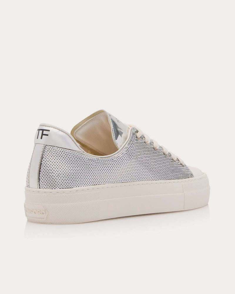 Tom Ford Grace Sequin Embroidery Silver Low Top Sneakers - 3