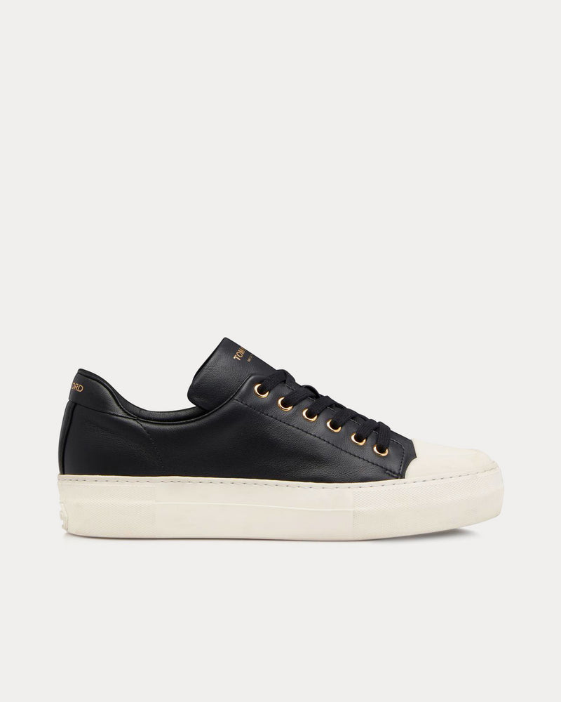 Tom Ford Grace Smooth Leather Black Low Top Sneakers - 1