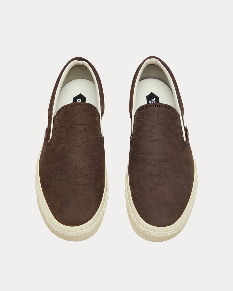 Tom Ford Jude Stamped Croc Nubuck Fango / Cream Slip On Sneakers - 2