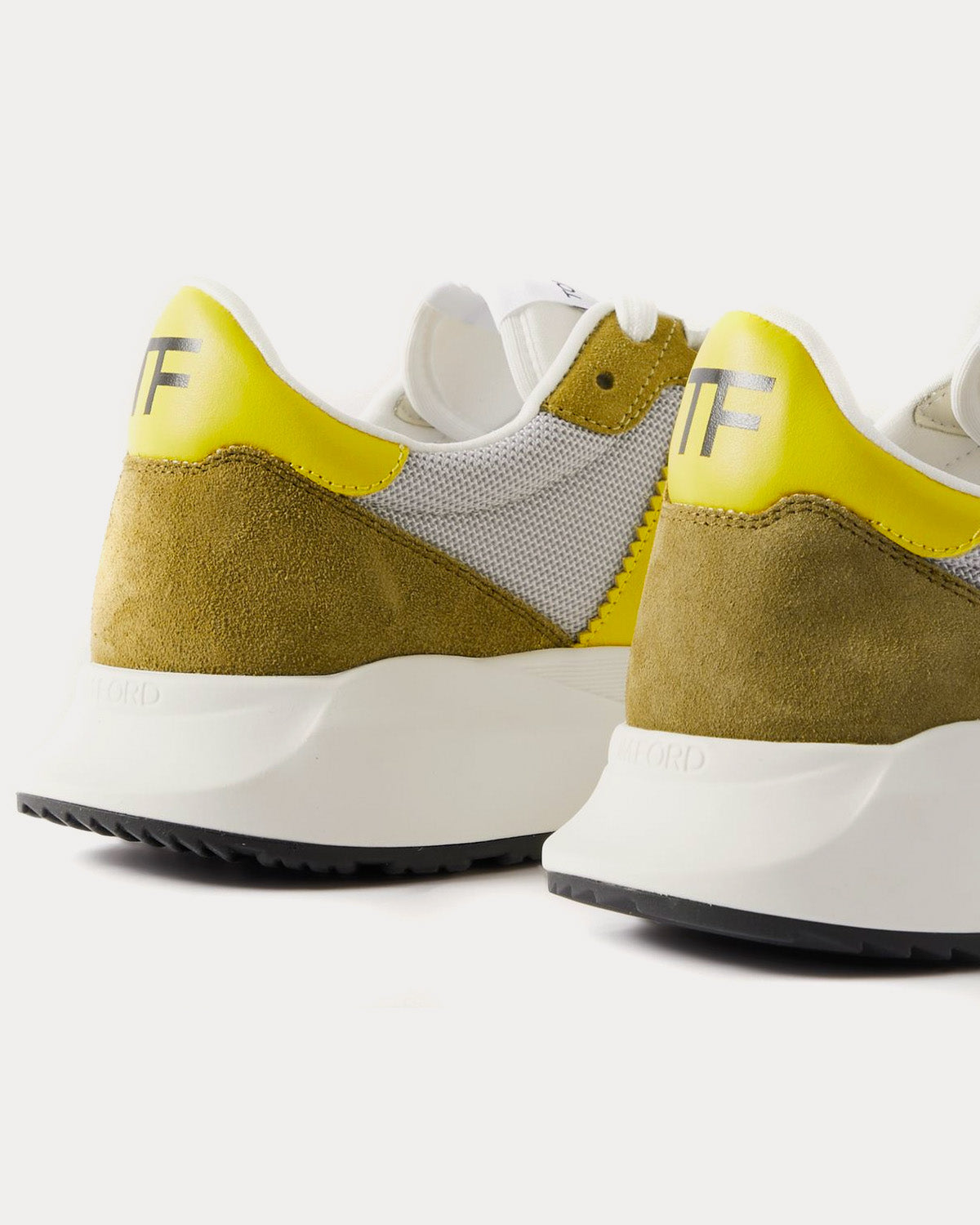 Tom Ford Jagga Suede Technical Fabric Grey / Yellow Low Top Sneakers - 2