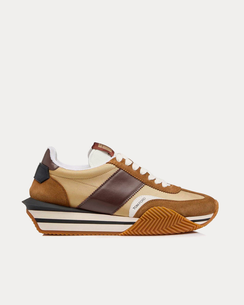 Tom Ford James Suede & Technical Fabric Buff Brown Low Top Sneakers - 1