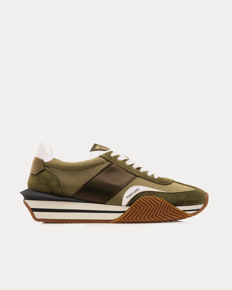 Tom Ford James Suede & Technical Fabric Khaki / Military Green Low Top Sneakers - 1