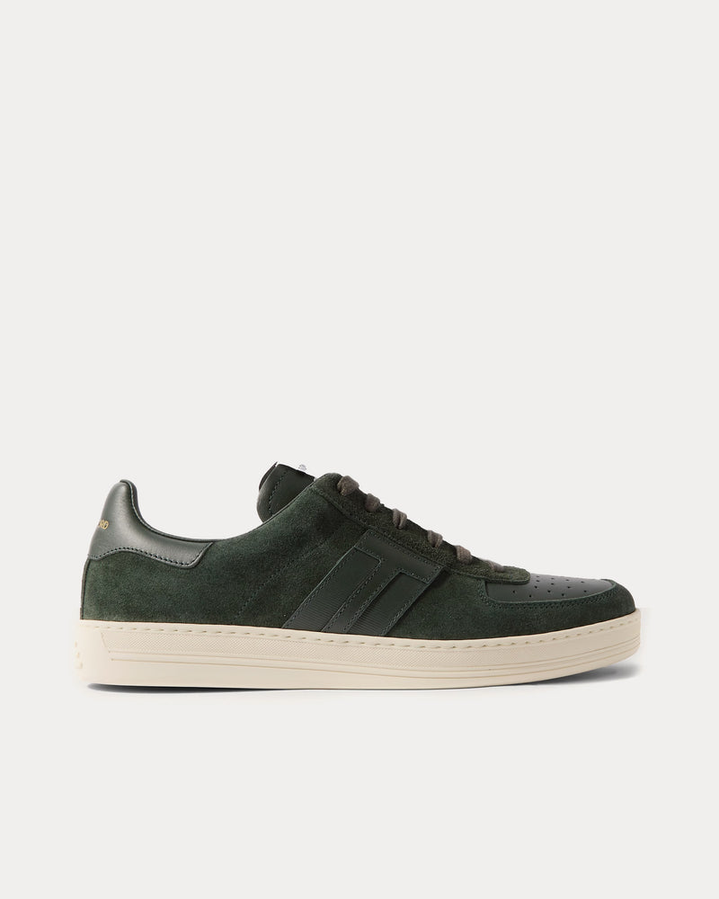 Tom Ford Radcliffe Leather & Suede Dark Green Low Top Sneakers - 1