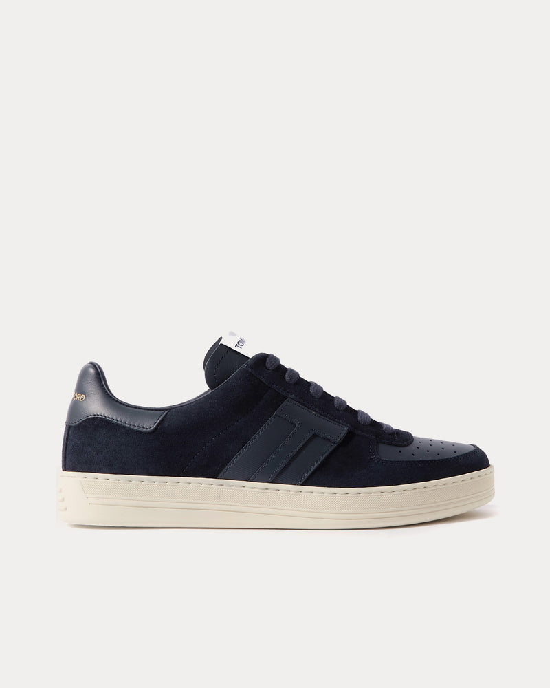 Tom Ford Radcliffe Leather & Suede Navy Low Top Sneakers - 1