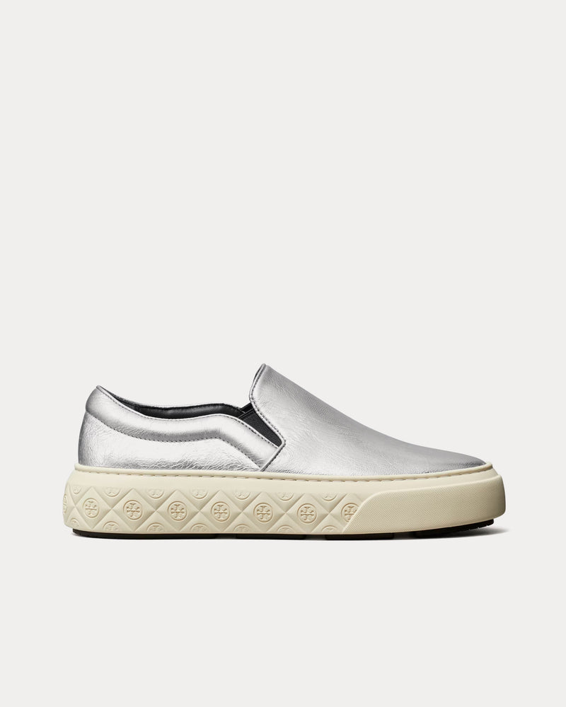 Tory Burch Ladybug Metallic Leather Silver Slip On Sneakers - 1