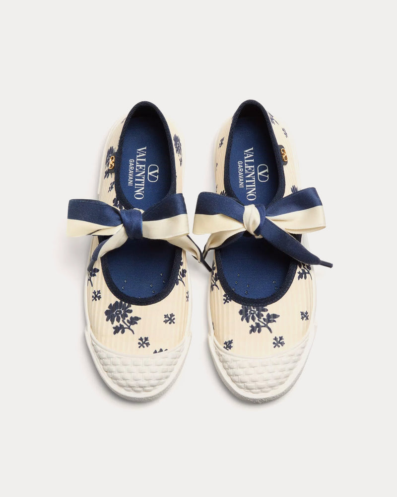 Valentino Bay By Bay Ballerina in Papier Floral Fabric Butter / Blue Slip Ons - 2