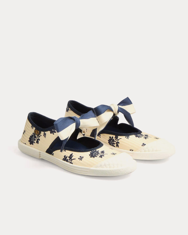 Valentino Bay By Bay Ballerina in Papier Floral Fabric Butter / Blue Slip Ons - 3