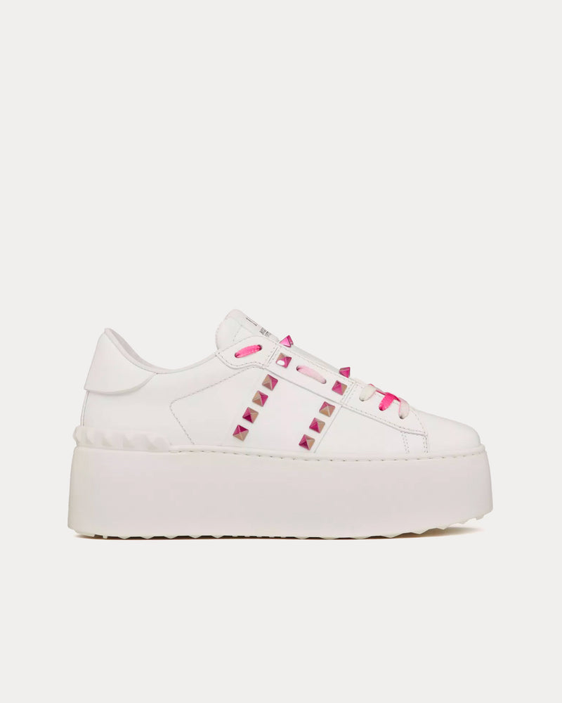 Valentino Rockstud Untitled Flatform with Studs White / Pink PP Low Top Sneakers - 1